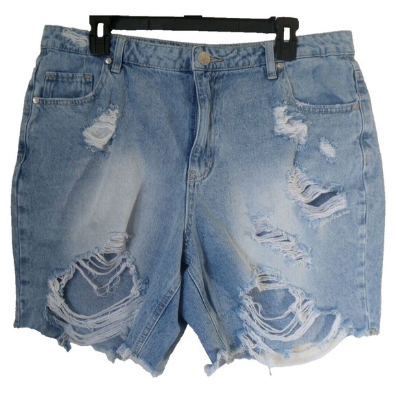 Madden NYC Jean Shorts Women's XL15 Blue Distressed Cut-Off Y2K Denim 36"Wx6" - Picture 1 of 14